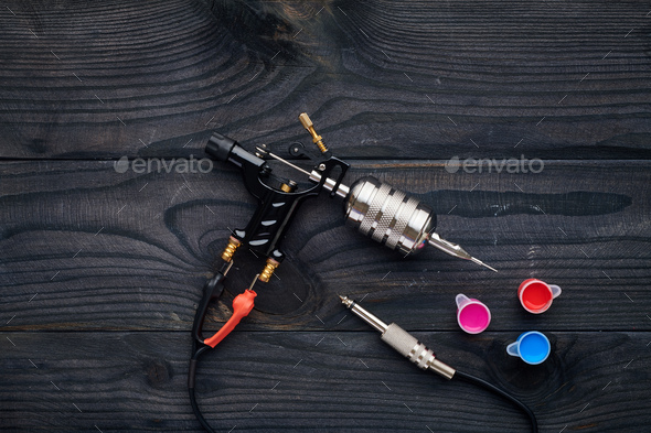 Tattoo machine, tools and supplies - Stock Photo - Images