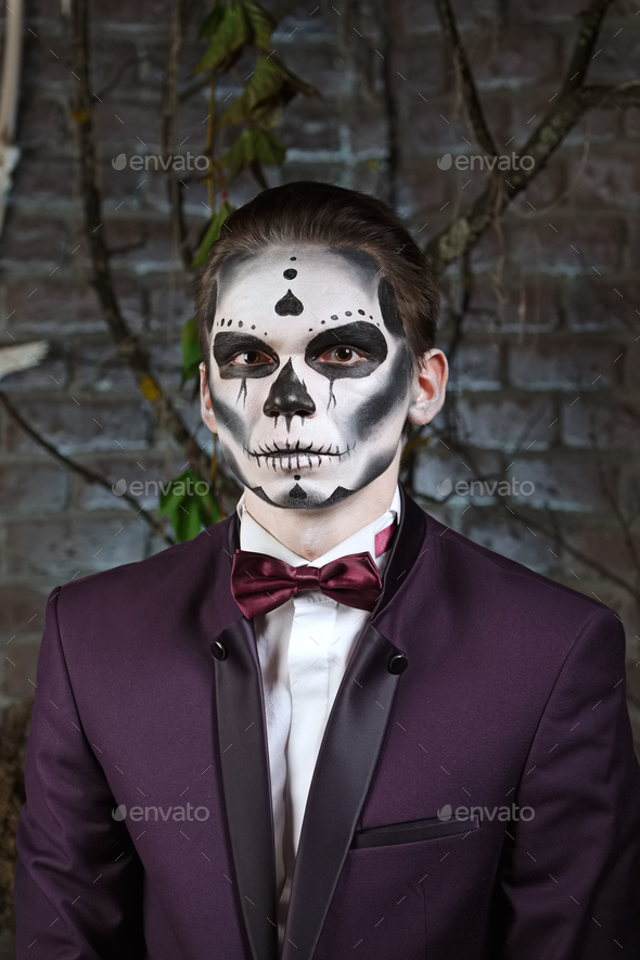 Male Sugar Skull Makeup. Face Painting Art. Stock Photo By Boomeart