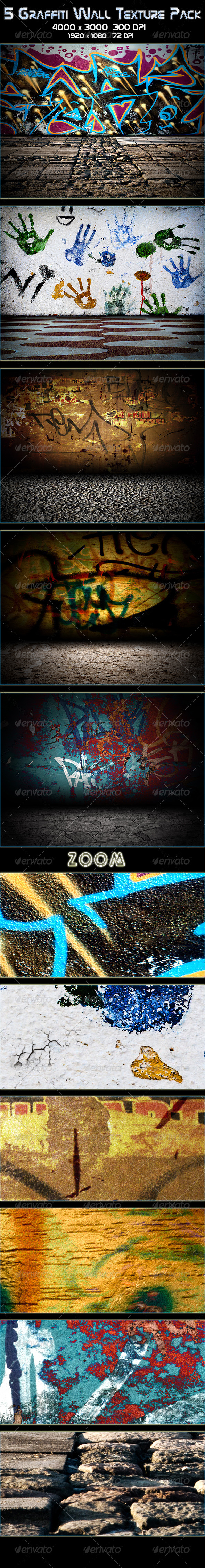 5 Graffiti Wall Texture Pack - Urban Backgrounds