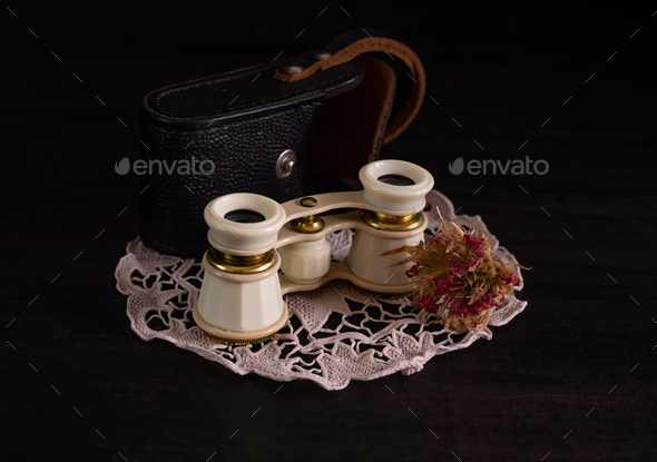 antique objects from the 50s binoculars in vintage atmosphere - Stock Photo - Images