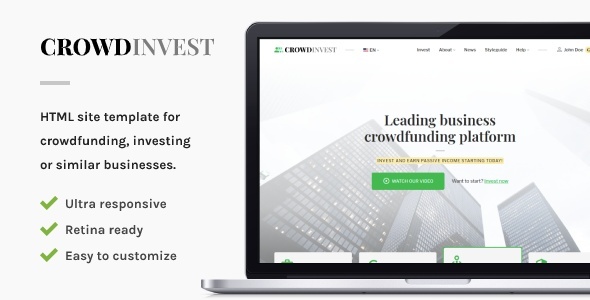 Incredible CrowdInvest - Crowdfunding HTML Site Template