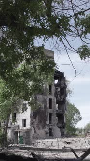 Vertical Video of a House Destroyed By the War in Ukraine alt