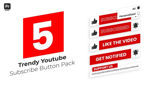 Trendy Youtube Subscribe Button Pack for Premiere Pro