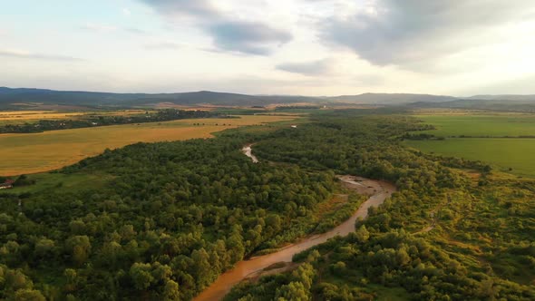 Aerial Drone Flight Through Majestic River Dnister