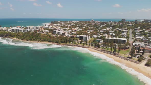Aerial panoramic images of Dicky Beach, Caloundra, Australia alt