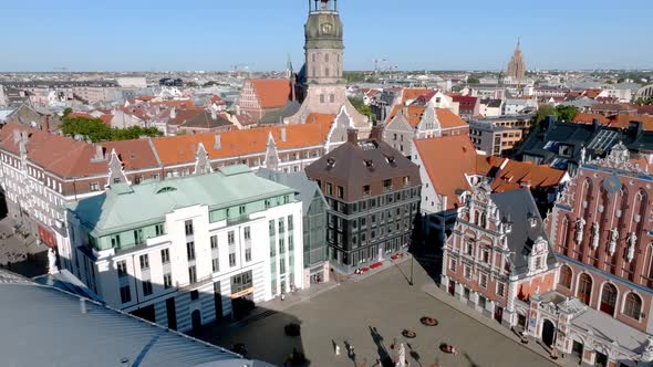 Establishing Aerial Bird Eye View Shot of Riga Riga Skyline Latvia alt