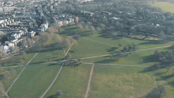 Fly over Hampstead Heath, sunny day in London United Kingdom alt
