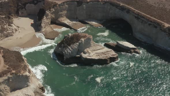 Aerial view of ocean at Shark Fin Cove on High way 1 in Northern California alt
