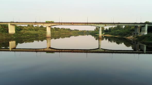Car Bridge Across Western Dvina River in Summer