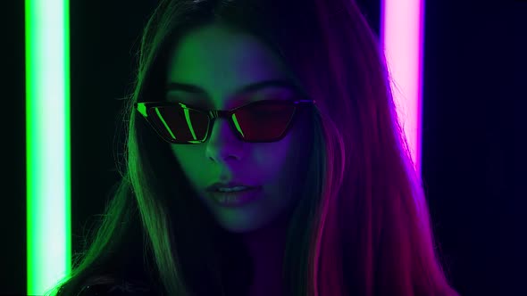 Portrait Pretty Young Beautiful Woman Stylish Sunglasses Passionately Looking Camera Smiles alt