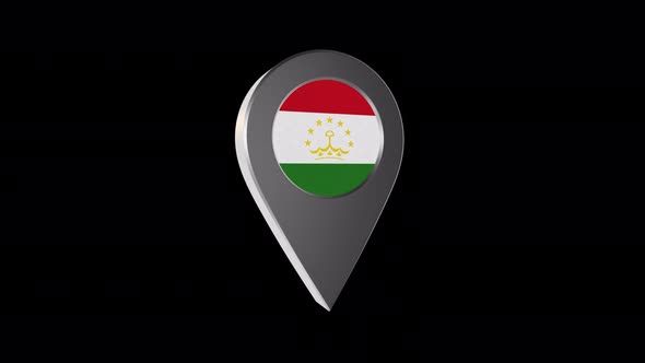 3d Animation Map Pointer With Tajikistan Flag With Alpha Channel - 4K alt