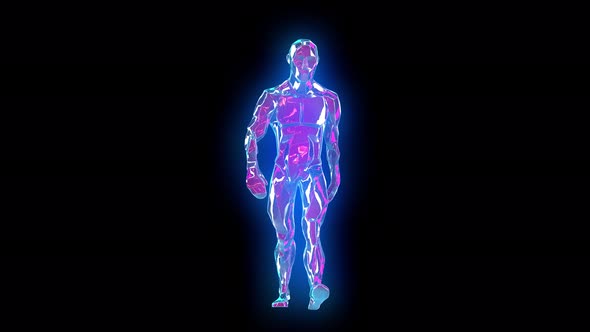 4K Neon walking humanoid with alpha