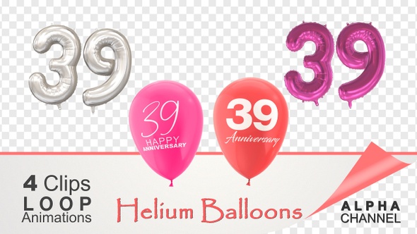 39 Anniversary Celebration Helium Balloons Pack