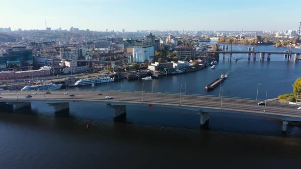 City Traffic In Kiev Along The Havansky Bridge Near Podil