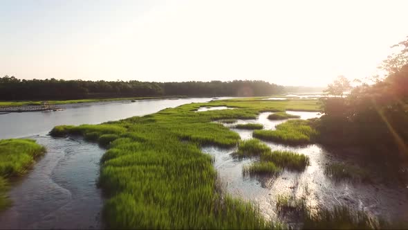 Aerial view of waterway near Calabash NC and Sunset Beach NC in the morning alt