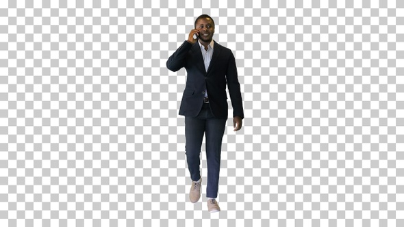 Young black businessman walking and talking, Alpha Channel alt