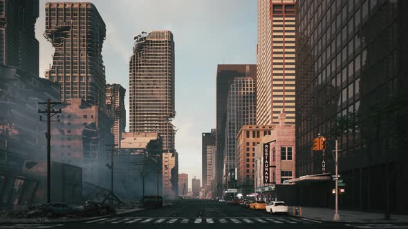 Destroyed Buildings On The Background Of New Buildings alt