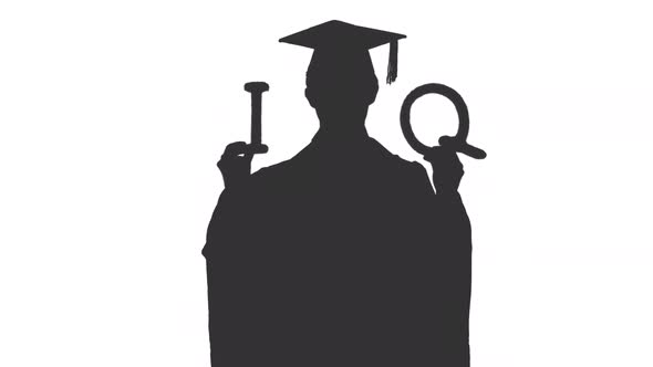 Black and white silhouette of smart graduating student showing iq letters