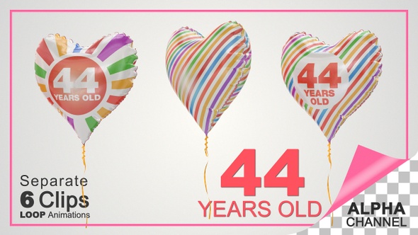 44th Birthday Celebration Heart Shape Helium Balloons
