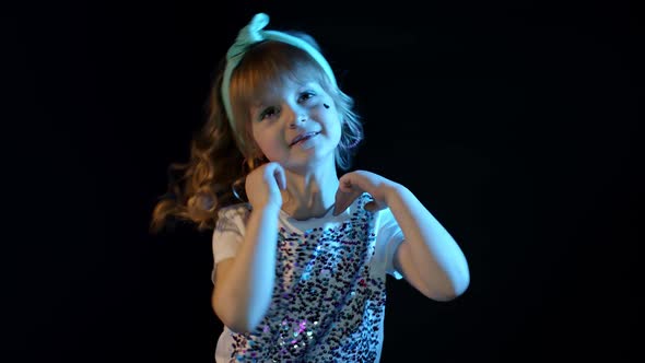 Teen Girl Listening To Music Dancing Making Faces Fooling Around at Disco Cyberpunk Night Club alt