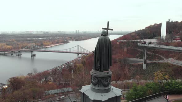 Monument To Volodymyr the Great. Kyiv. Ukraine. Aerial View alt