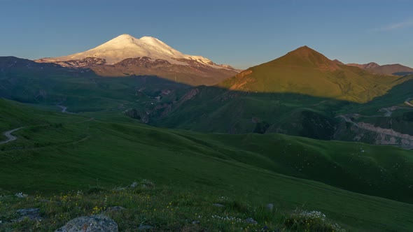Mount Elbrus at Sunrise Caucasus Mountains
