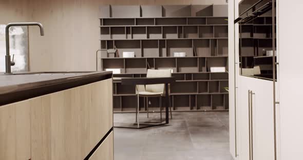 Modern Kitchen Room with Minimalist Dining Table alt