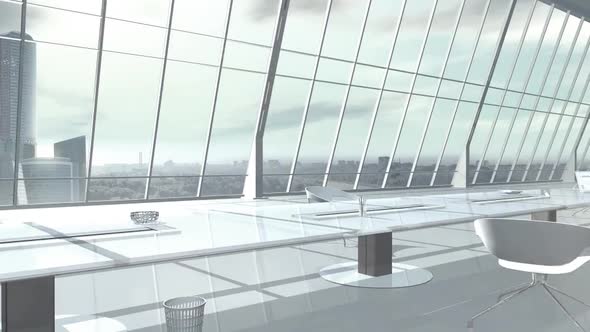 Office With Meeting Table And Laptop With Infographics HD alt