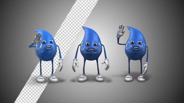 Water Drop Mascot Character - Hello Gesture (3-Pack)