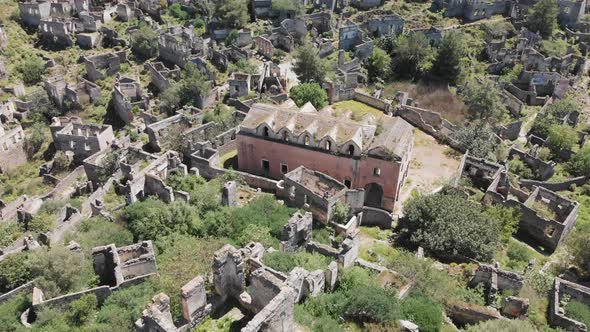 Aerial Drone View Former Greek Village Kayakoy Fethiye Turkey alt