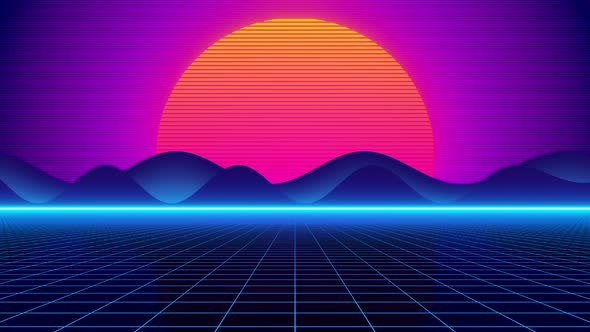 Retro 80s background with mountains, Motion Graphics | VideoHive