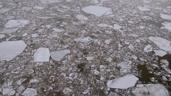 Ice Floes Floating on Water  Ice Drifting on the Volga River in Spring