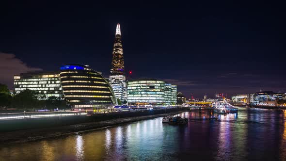 Night illumination of The Shard, London City Hall in Southwark and ...