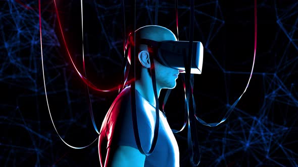 3d Render A Person Wearing Vr Glasses And Walking Into The Digital Metaverse World 4k