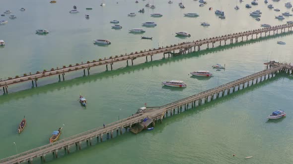 Aerial View Old And New Piers In Chalong Gulf. alt