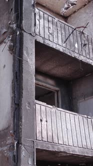 Vertical Video of a Wartorn House in Ukraine alt