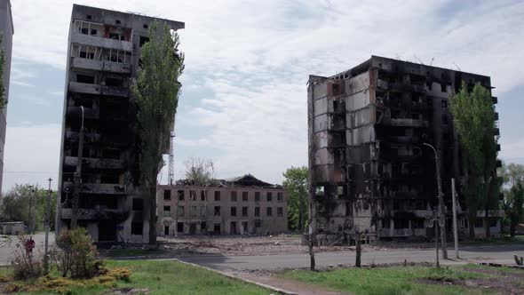 Borodyanka Ukraine  a Destroyed Building During the War Bucha District alt