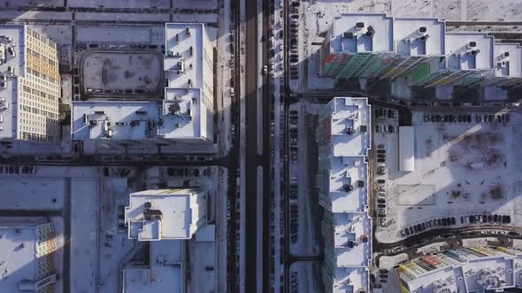 Aerial View Snow Covered Road With Cars In Winter alt