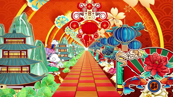 Chinese Spring Festival Traditional Cartoon Stage Background