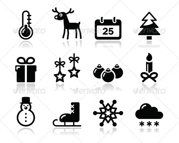 Christmas winter black icons set - Christmas Seasons/Holidays