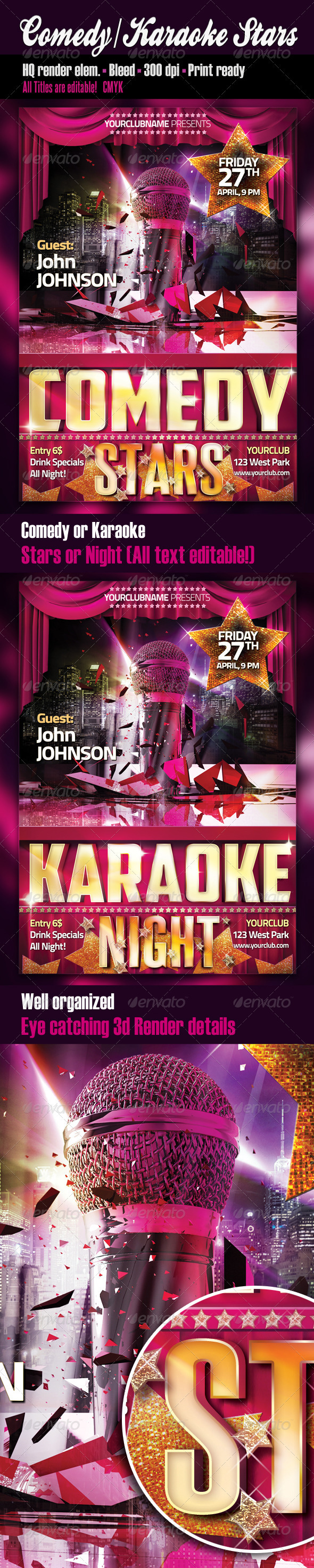 Comedy Or Karaoke Stars Party Flyer - Clubs & Parties Events