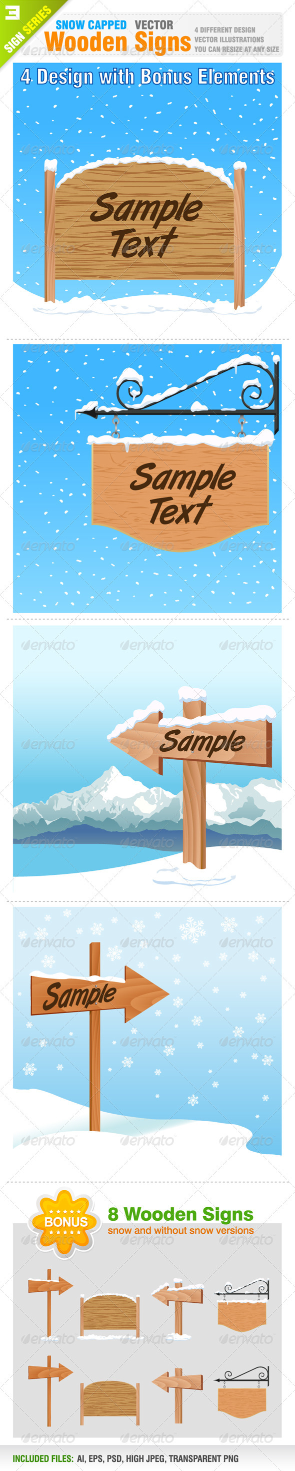 4 Wooden Sign - Objects Vectors