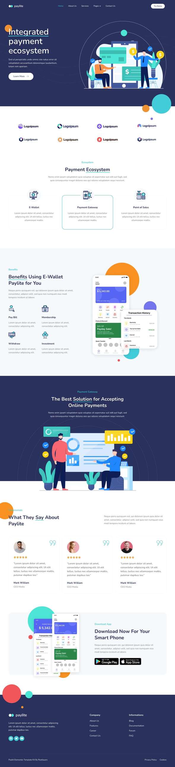 Paylite - Online Payment Gateway Elementor Template Kit by rootlayers