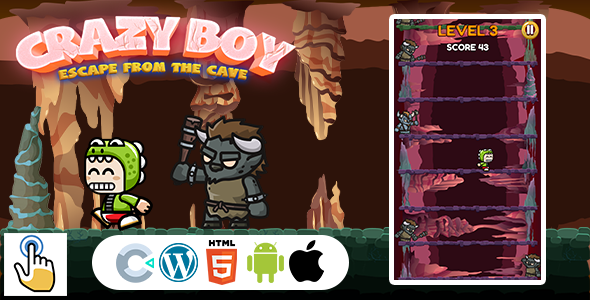 Crazy Boy Escape From The Cave Game (Construct 3 | C3P | HTML5) Endless Jumping Game