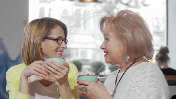 Happy Senior Mother and Her Adult Daughter Smiling To the Camera alt