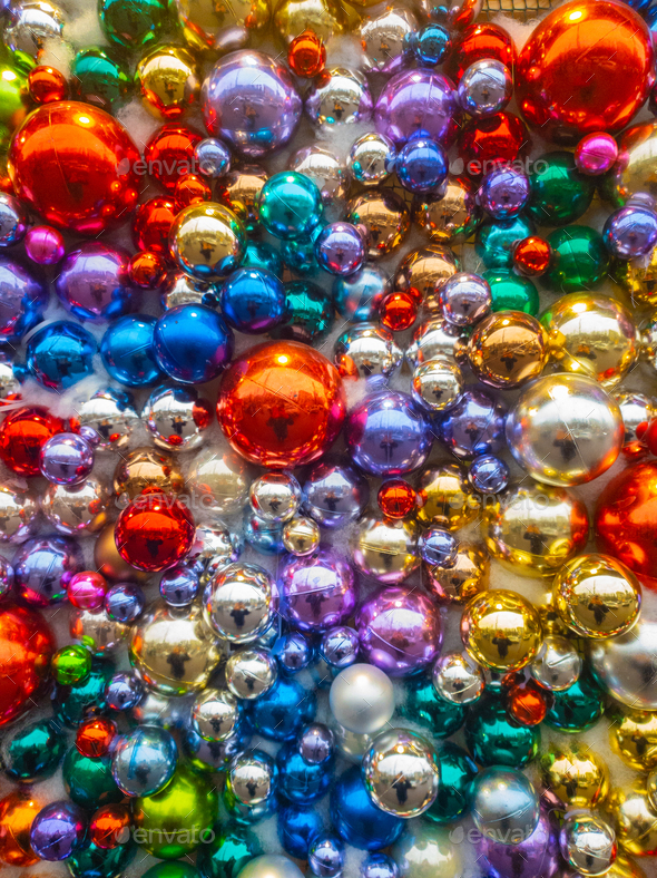 Variety of colorful balls and Christmas baubles. Background for Christmas holidays and vacation - Stock Photo - Images