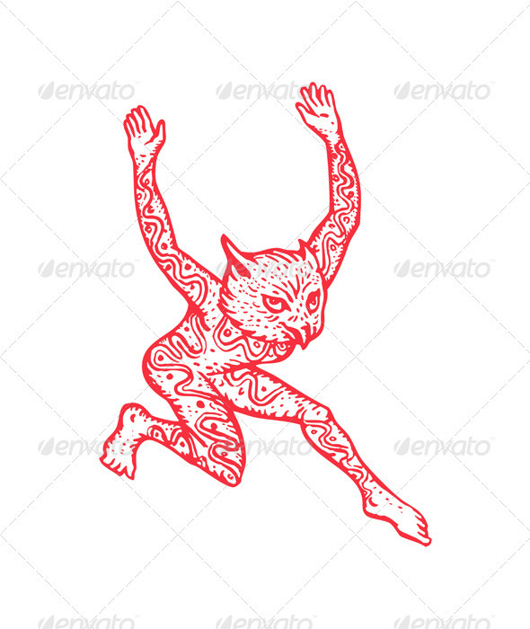 Half Man Half Owl With Tattoos Dancing - Monsters Characters