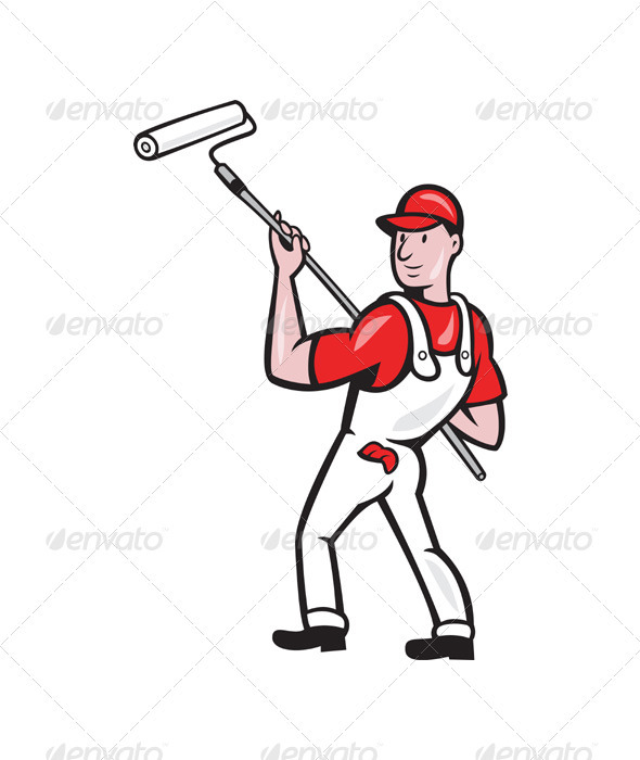 House Painter With Paint Roller Cartoon - People Characters