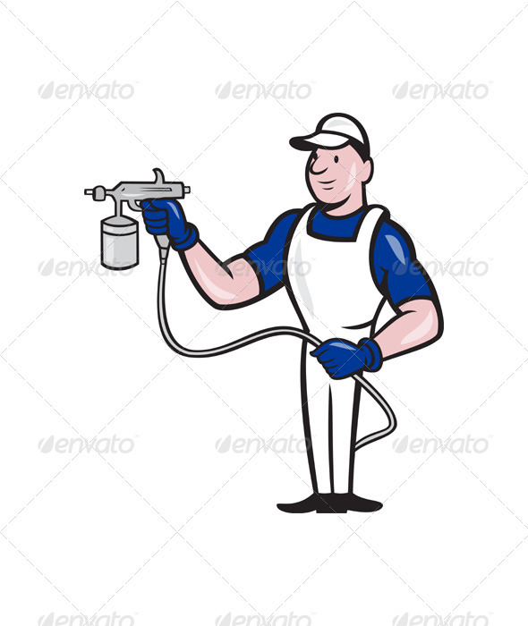 Spray Painter Spraying Gun Cartoon by patrimonio GraphicRiver