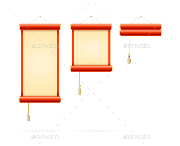 3d Traditional Chinese Scroll Set. Vector